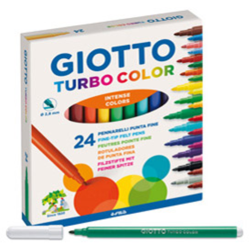 GIOTTO TURBO COLOR PENNARELLI LAVABILI ATOSSICI PUNTA FINE COLORI ASSORTITI CONF. 24 Pz.